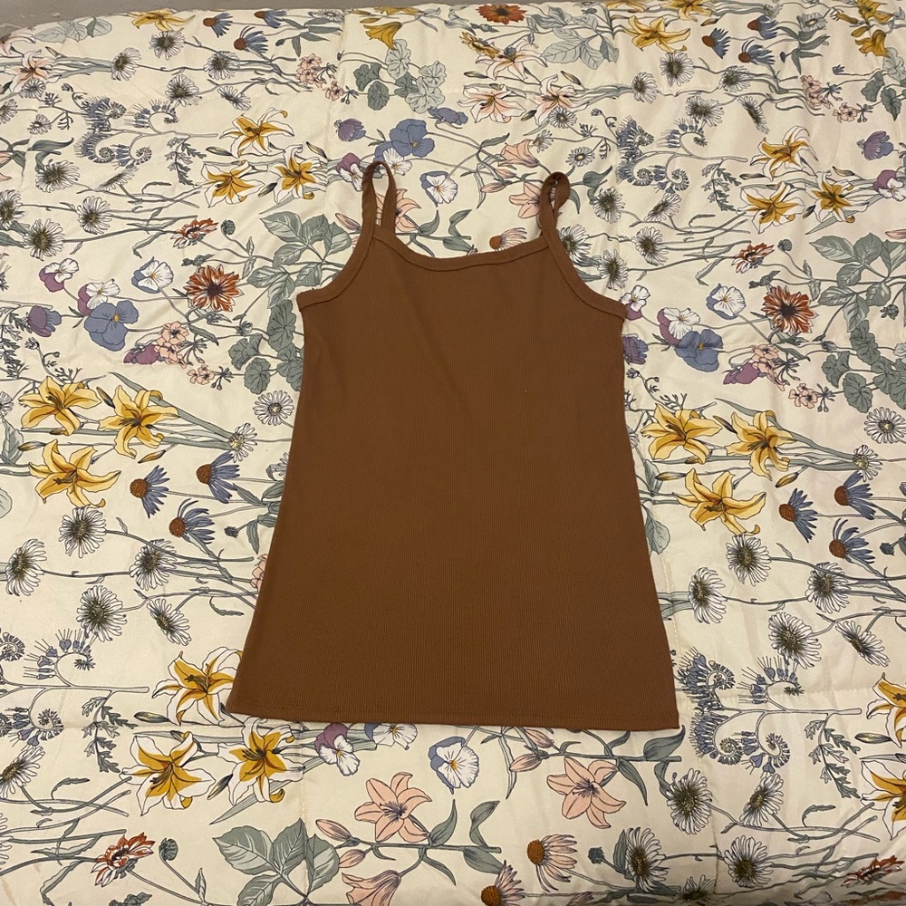 No Boundaries Brown Ribbed Spaghetti Strap Tank